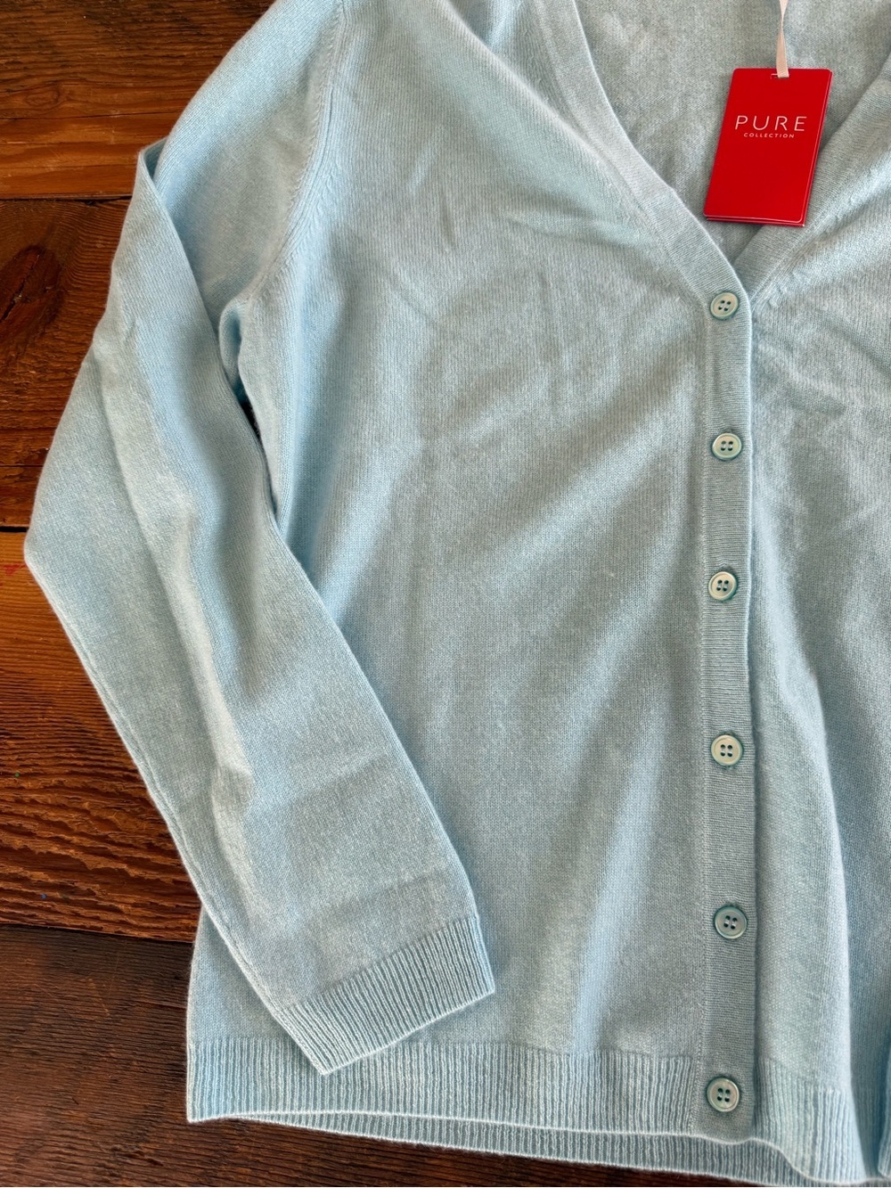 PURE Collection Light Pastel Blue V-Neck Cashmere Blend Cardigan - Picture 3 of 5